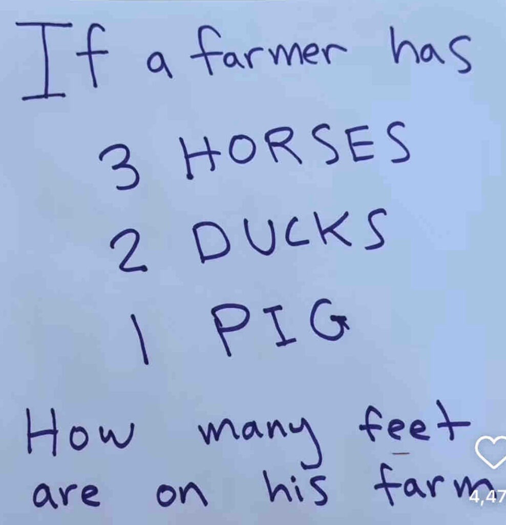 Brain Teaser Challenge 2025: Can You Guess How Many Feet Are on the Farm? 4 Brain Teaser Challenge 2025 Can You Guess How Many Feet Are on the Farm