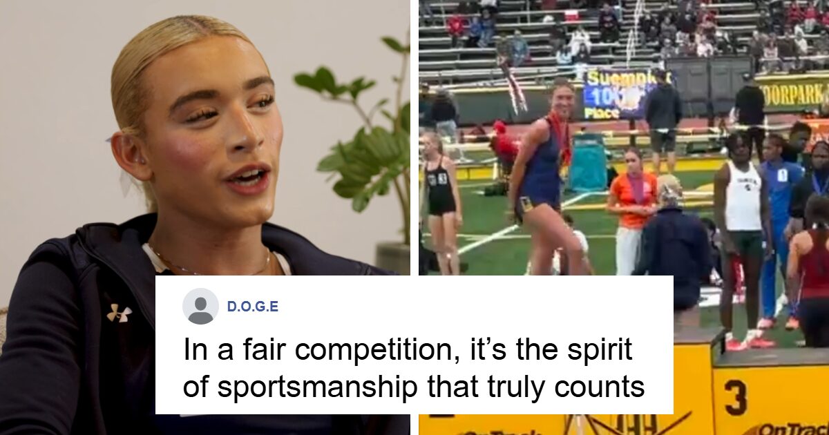 high school girl defiantly stands on first place podium despite losing to trans athlete fb17