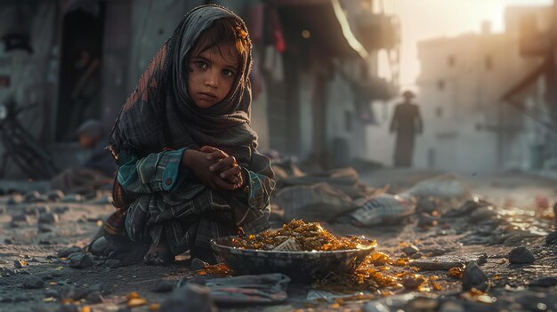 Poor Girl Sleeps on a Bench Every Night — A Rich Man Learns Why and Breaks Down in Tears - 2025 5 child sits front street scene with bowl food plate food 1077802 196740